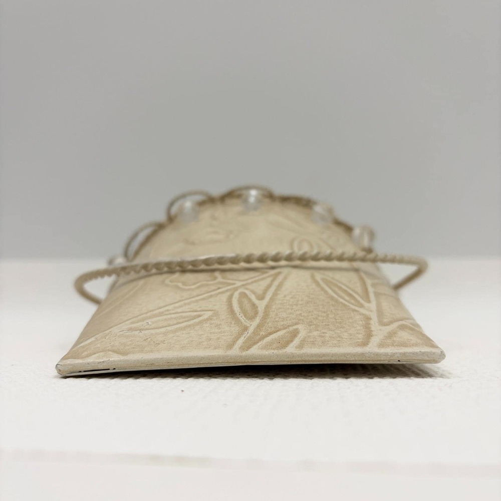 Vintage Wall Pocket Metal Floral Embossed Hanging Basket Cream - Picture 5 of 7